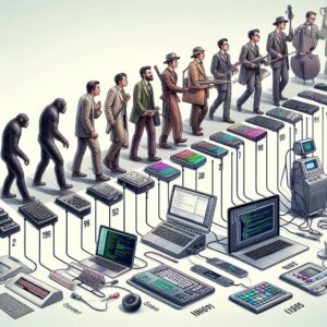 Timeline showing programming tools evolution from punch cards to AI